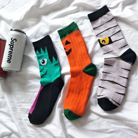 Halloween Cartoon Mittelsocken Baumwollmischung Gestrickt Kürbis Mumie Frankenstein Jacquard Feiertag Unisex