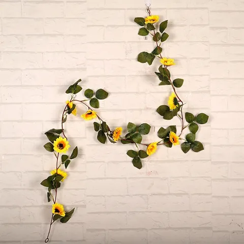 Ghirlanda Di Girasoli Artificiali Vite Di Fiori Di Raso Foglie Verdi In Plastica Decorazione Per Casa Matrimonio Festa Ringraziamento Natale