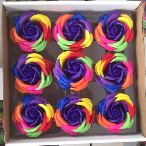 Rainbow Soap Rose Flowers Artificial Fragrant Floral For DIY Gift Boxes Bouquets Wedding Party Decorations Romantic Handmade