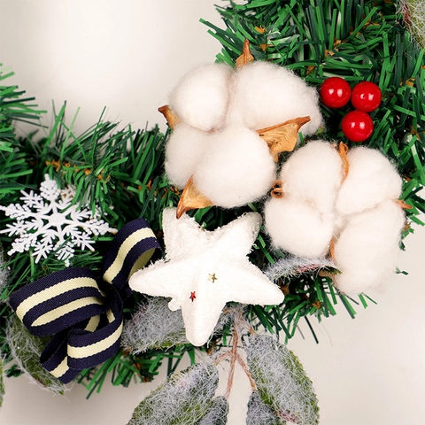Künstlicher Weihnachtskranz Mit Baumwollkapseln Roten Beeren Kiefernadeln Dekorative Girlande Für Haustür Wand Deko