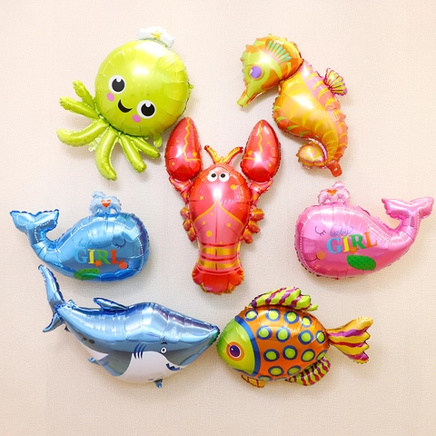 Cartoon Ocean Animal Foil Balloon Sea Creature Shark Mermaid Octopus Seahorse Reusable Inflatable Party Decoration Birthday