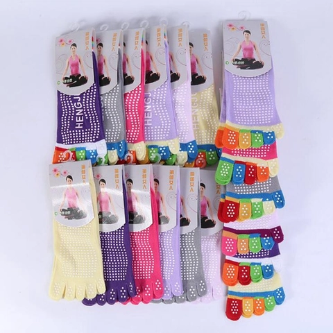 Women Yoga Socks Split Toe Non Slip Grips Cotton Blend Rainbow Striped For Pilates Fitness Workout