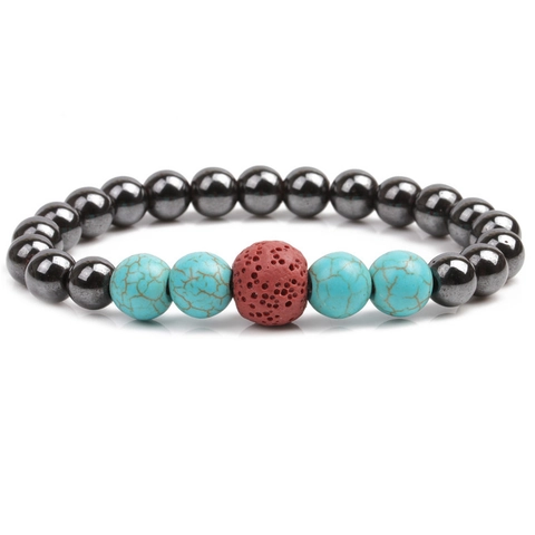 Natural Lava Stone Turquoise Hematite Beaded Bracelet Magnetic Elastic Yoga Healing Meditation Jewelry Unisex