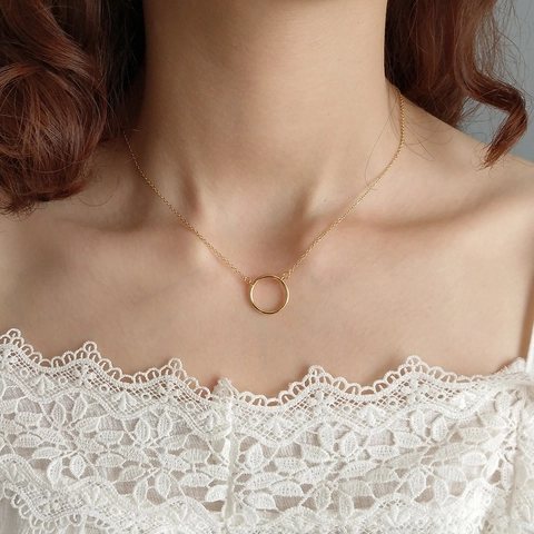 Minimalist 925 Sterling Silver Geometric Circle Pendant Necklace For Women Elegant Clavicle O-Ring Chain Jewelry Gift