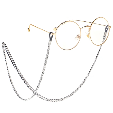 Stainless Steel Glasses Chain For Sunglasses Non-Slip Adjustable Silicone Loops Anti-Lost Curb Link Fashion Eyewear Strap