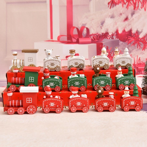 Hölzernes Weihnachts Zug Ornament 5-teilig Miniatur Weihnachtsbaum Deko Bemaltes Holz Tischdekoration Festliche Geschenke Rot Weiß Grün