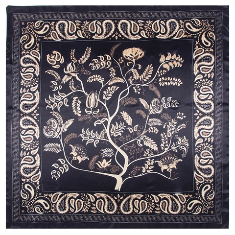 Bohemian Paisley Tree of Life Satin Square Scarf For Women Retro Elegant Head Wrap Luxury Decorative Shawl Fashion Accessories