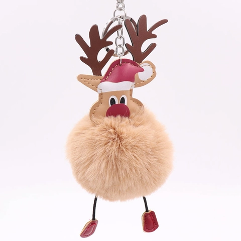 Portachiavi Pompon In Peluche Renna Di Natale In Ecopelle E Pelliccia Sintetica Ciondolo Per Borsa Regalo Decorativo