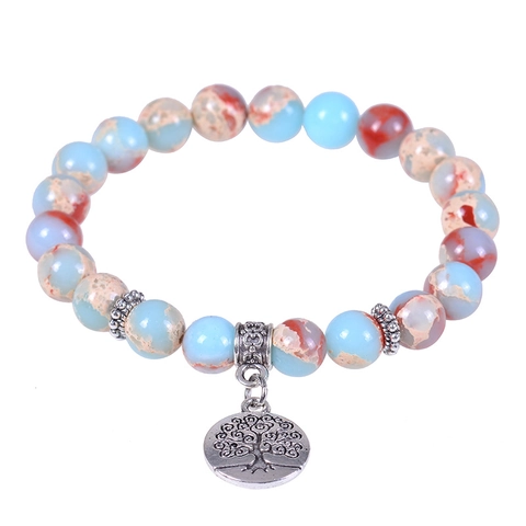 Bracciale In Pietra Naturale Pelle Di Serpente Con Ciondolo Albero Della Vita Om Mano Di Fatima Gioielli Boho Yoga