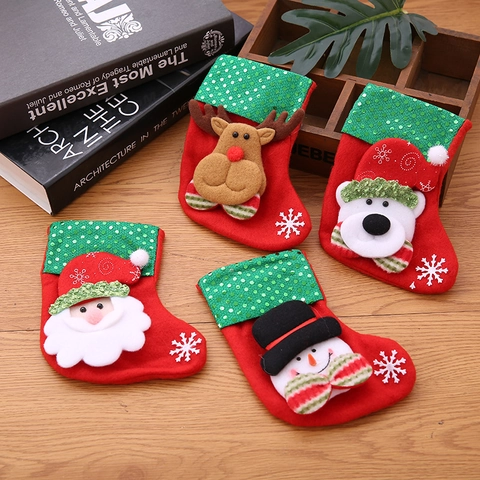 Weihnachtsstrümpfe Geschenktüten 3D Plüsch Weihnachtsmann Schneemann Rentier Bär Leinen Filz Pailletten Deko