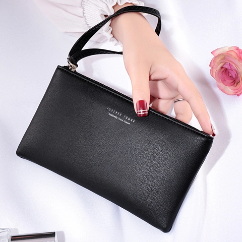 Damen Geldbörse PU Leder Reißverschluss Handy Tasche Mit Handschlaufe Einfache Mode Clutch