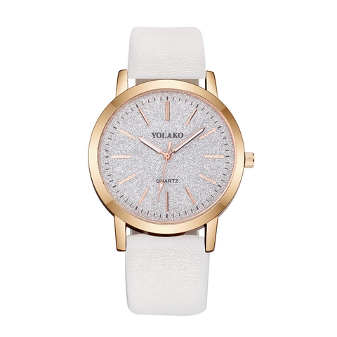 Women Quartz Watch Glitter Starry Dial Alloy Case PU Leather Strap Minimalist Analog Wristwatch Fashion Elegant Casual