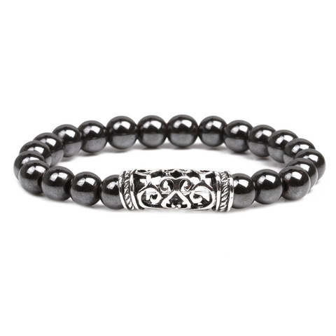 Bracciale In Perle Di Ematite Con Tubo In Lega Cava Gioielli Magnetici Stile Minimalista Per Uomini Donne