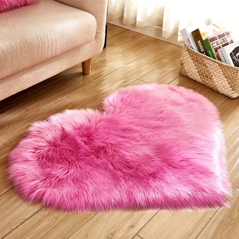 Heart Shaped Shaggy Rug Faux Fur Soft Plush Area Rug For Bedroom Living Room Bedside Floor Mat Modern Home Decor
