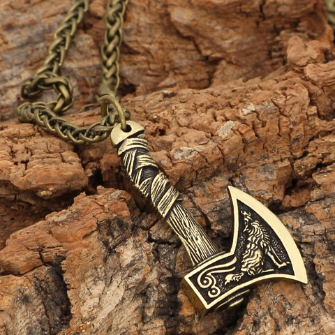 Viking Bijl Hanger Ketting Zinklegering Keltische Wolf Raaf Noordse Mythologie Vintage Stijl Voor Mannen