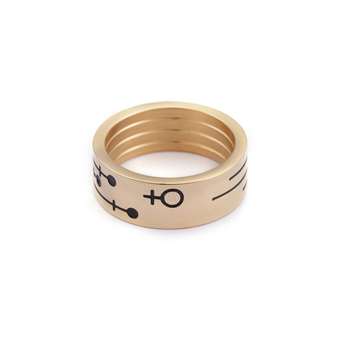 Band Rings 18K Gold Plated Stainless Steel Gender Symbols Etched Black Enamel Trendy Minimalist Punk Style For Men Women