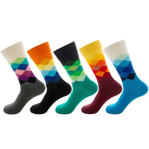 Argyle Crew Socken Gekämmte Baumwolle Atmungsaktiv Buntes Geometrisches Muster Lässig Modisch Neuheit Unisex