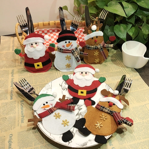 Portaposate Di Natale Sacchetti Per Stoviglie In Feltro Babbo Natale Pupazzo Di Neve Renna Motivo Tasca Coltello Forchetta Arredo Festa