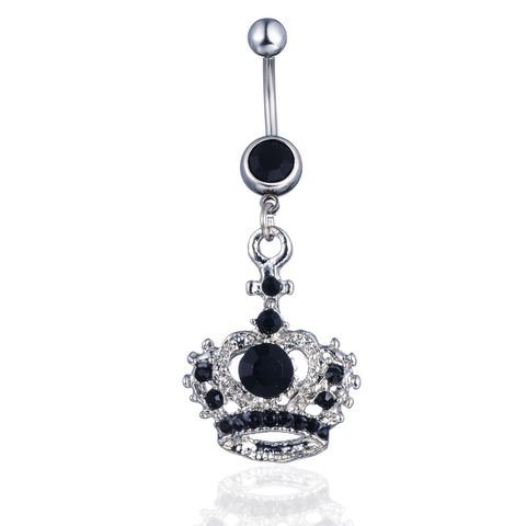 Crown Dangle Belly Ring Stainless Steel Navel Piercing Alloy Rhinestone Body Jewelry For Women