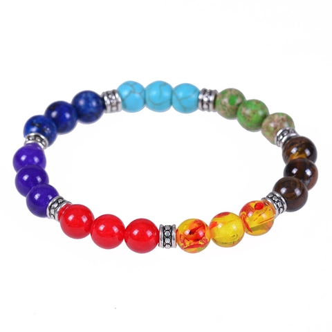 Bracciale Sette Chakra In Pietra Naturale Con Distanziatori In Lega Per Meditazione Yoga Gioielli Colorati
