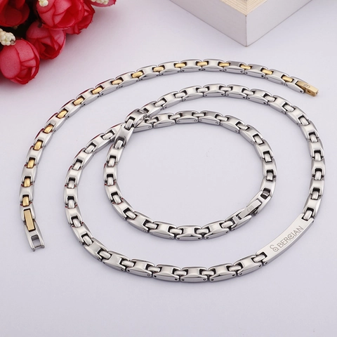 Collar Y Pulsera De Terapia Magnética De Acero Inoxidable Chapado En Oro Cadena De Eslabones Geométricos Joyería Moda Hombres Mujeres