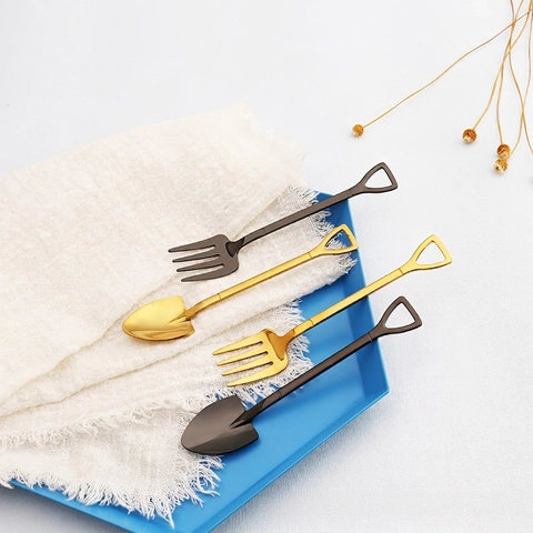 Cuillère Et Fourchette Créatives En Forme De Pelle En Acier Inoxydable Pour Dessert Gâteau Glace Café Couverts Colorés Cadeau