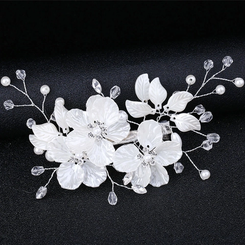 Bridal Hair Clip Elegant Handmade Flower Faux Artificial Pearl Crystal Wedding Headpiece Party Accessory For Women