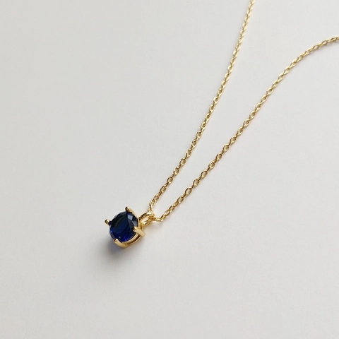Collana Argento Sterling 925 Placcato Oro 18K Ciondolo Zircone Blu Scuro Rotondo Stile Coreano Minimalista Gioielli Donna