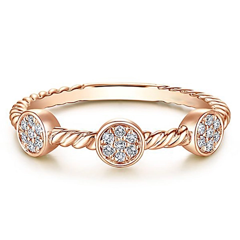 Twisted Rope Band Ring Copper Zircon Round Cluster Elegant Simple Fashion Jewelry For Women Rose Gold Silver Tone