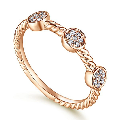 Twisted Rope Band Ring Copper Zircon Round Cluster Elegant Simple Fashion Jewelry For Women Rose Gold Silver Tone