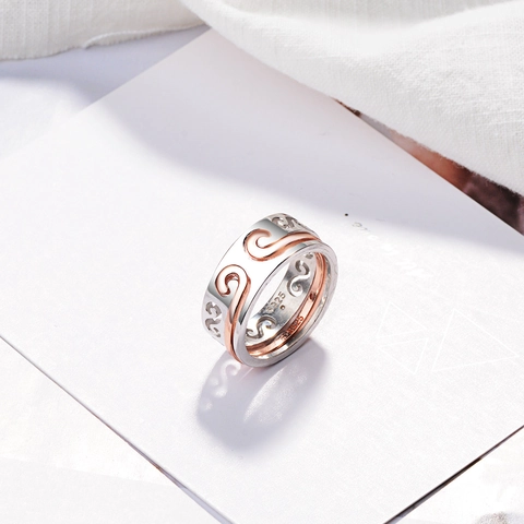 Vintage Kupfer Hohl Geschnitten Paar Ring Galvanisiert Geometrisch Glückswolken-Design Verstellbar Fingerring Schmuck Für Damen Herren Alltag