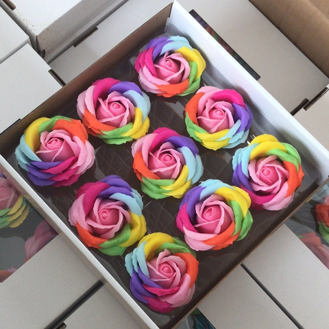 Rainbow Soap Rose Flowers Artificial Fragrant Floral For DIY Gift Boxes Bouquets Wedding Party Decorations Romantic Handmade
