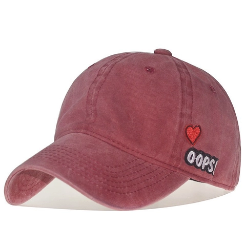 Washed Cotton Baseball Cap Vintage Retro Adjustable Sun Hat With Heart Embroidery And Oops Patch For Men And Women