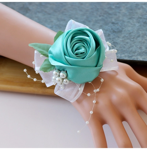 Hochzeits Handgelenk Corsage Satin Rose Künstliche Perle Spitze Hand Blume Für Brautjungfer Abschlussball Party