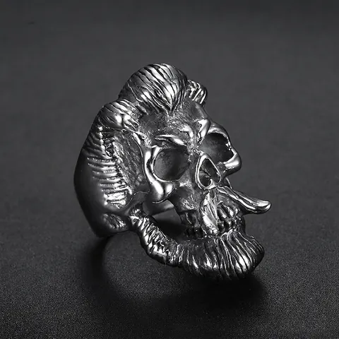 Retro Old Man Head Skull Ring 316 Stainless Steel Punk Rock Gothic Biker Jewelry For Men Vintage Beard Design