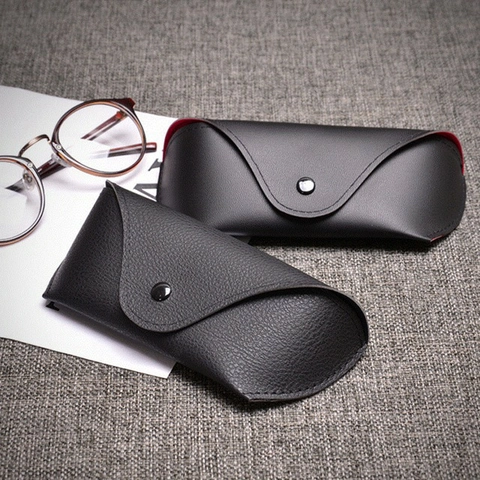 Custodia Per Occhiali Portatile Pelle PU Pieghevole Sacchetto Protettivo Occhiali Chiusura Con Bottone Grana Litchi Trama Fibra Di Carbonio