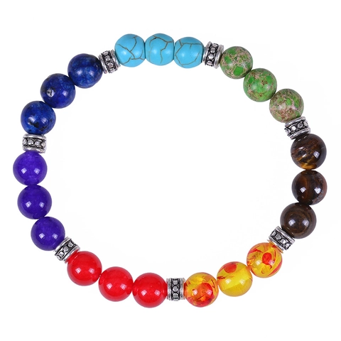 Bracciale Sette Chakra In Pietra Naturale Con Distanziatori In Lega Per Meditazione Yoga Gioielli Colorati