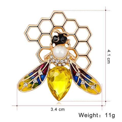 Elegante Spilla Ape Nido D'ape Per Donna Lega Smalto Ali Cristallo Strass Perla Artificial Insetto Spilla Da Risvolto