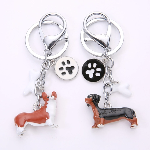 Cute Pet Dog Breed Enamel Keychain Metal Bone Paw Print Charm Pendant Bag Accessory Gift For Animal Lovers Novelty