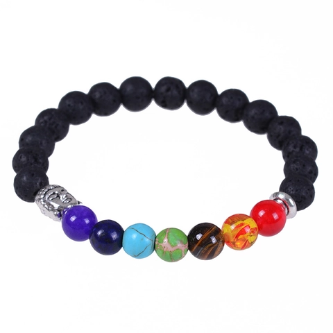 Chakra Lavastein Armband Naturstein Perlen Heilenergie Yoga Meditation Buddha Kopf Religiöser Schmuck Damen Herren