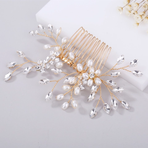 Handmade Bridal Hair Comb Alloy Rhinestone Artificial Pearl Floral Leaf Wedding Party Hair Accessories For Women