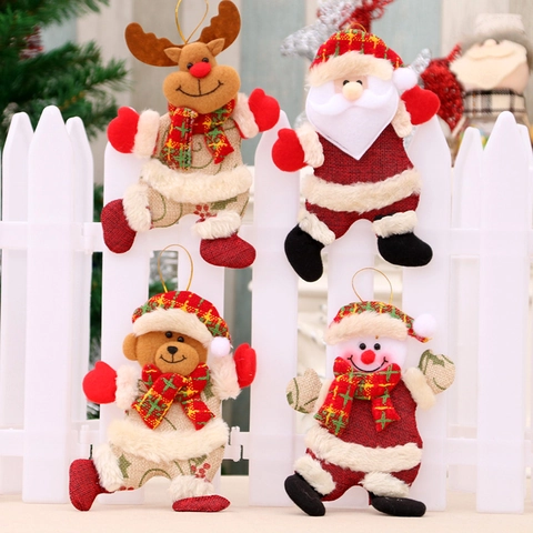 Christmas Hanging Ornaments Plush Fabric Santa Snowman Reindeer Bear Cute Cartoon Holiday Tree Decor Handcrafted