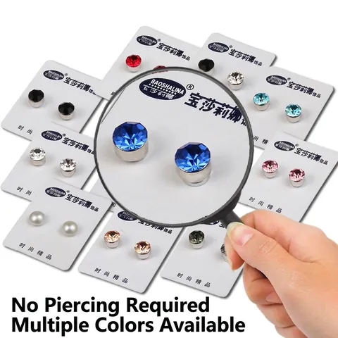 Rund Geschnittene Strass Magnetische Ohrstecker Edelstahl Ohne Ohrloch Unisex Schmuck Einfaches Buntes Kristall Accessoire