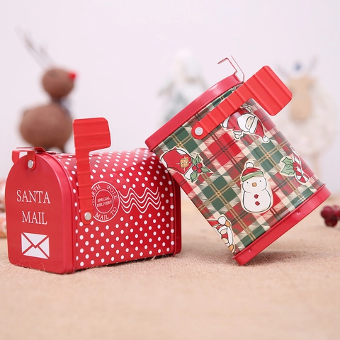 Weihnachts Briefkasten Weißblech Süßigkeiten Geschenkbox Santa Mail Nordpol Brief Design Polka Dot Plaid Stil Festliches Ornament