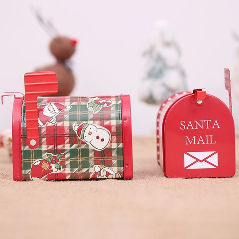 Weihnachts Briefkasten Weißblech Süßigkeiten Geschenkbox Santa Mail Nordpol Brief Design Polka Dot Plaid Stil Festliches Ornament