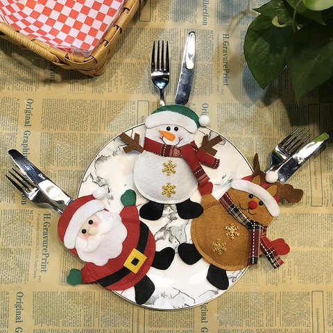 Portaposate Di Natale Sacchetti Per Stoviglie In Feltro Babbo Natale Pupazzo Di Neve Renna Motivo Tasca Coltello Forchetta Arredo Festa