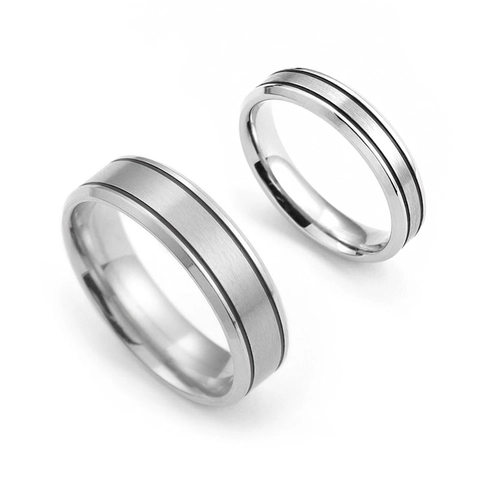 Brushed Titanium Steel Rings For Couples With Double Black Grooves Simple Fashion Band Jewelry For Men And Women