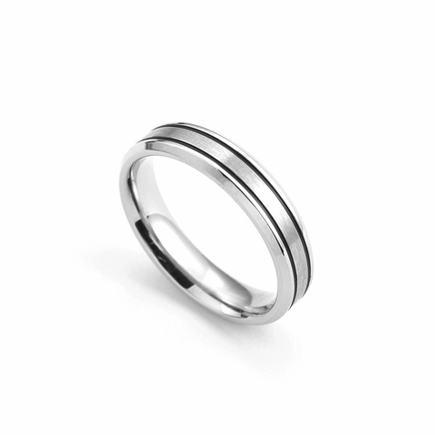 Brushed Titanium Steel Rings For Couples With Double Black Grooves Simple Fashion Band Jewelry For Men And Women