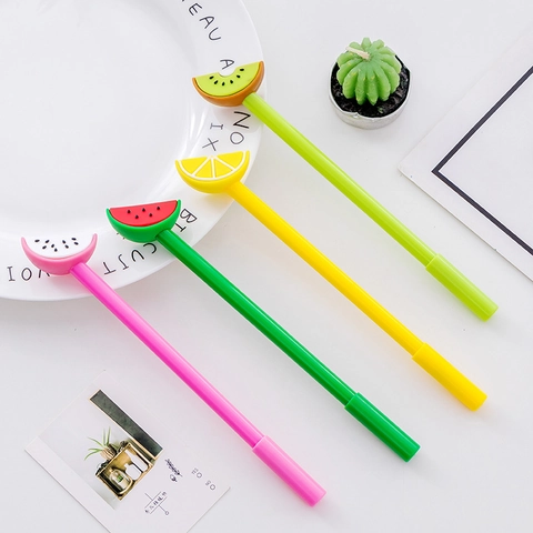Bolígrafos De Gel Creativos Forma Rodaja De Fruta Silicona Plástico Tinta Negra Papelería Escuela Oficina Niños