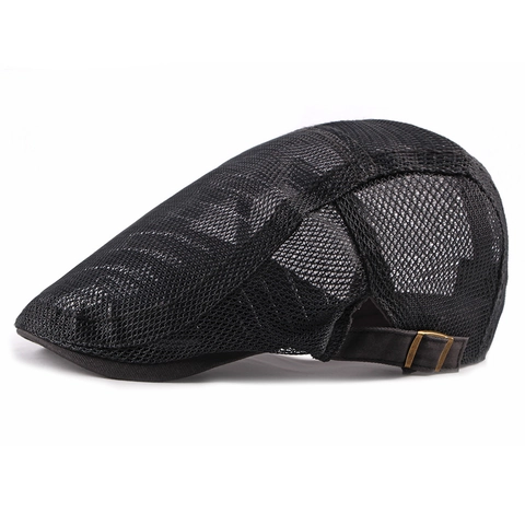 Summer Breathable Polyester Mesh Flat Cap Adjustable Metal Buckle Solid Color Ivy Cap For Men Women Casual Outdoor